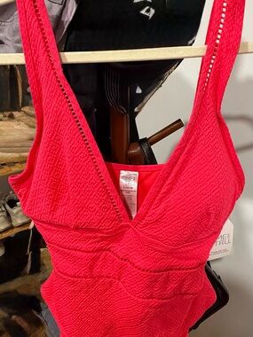 NWT Time and Tru Women's Red Textured One Piece Swimsuit